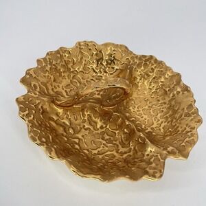 Vintage  Weeping Bright Gold Divided Candy Dish Hand‎ Painted 22K Gold U.S.A